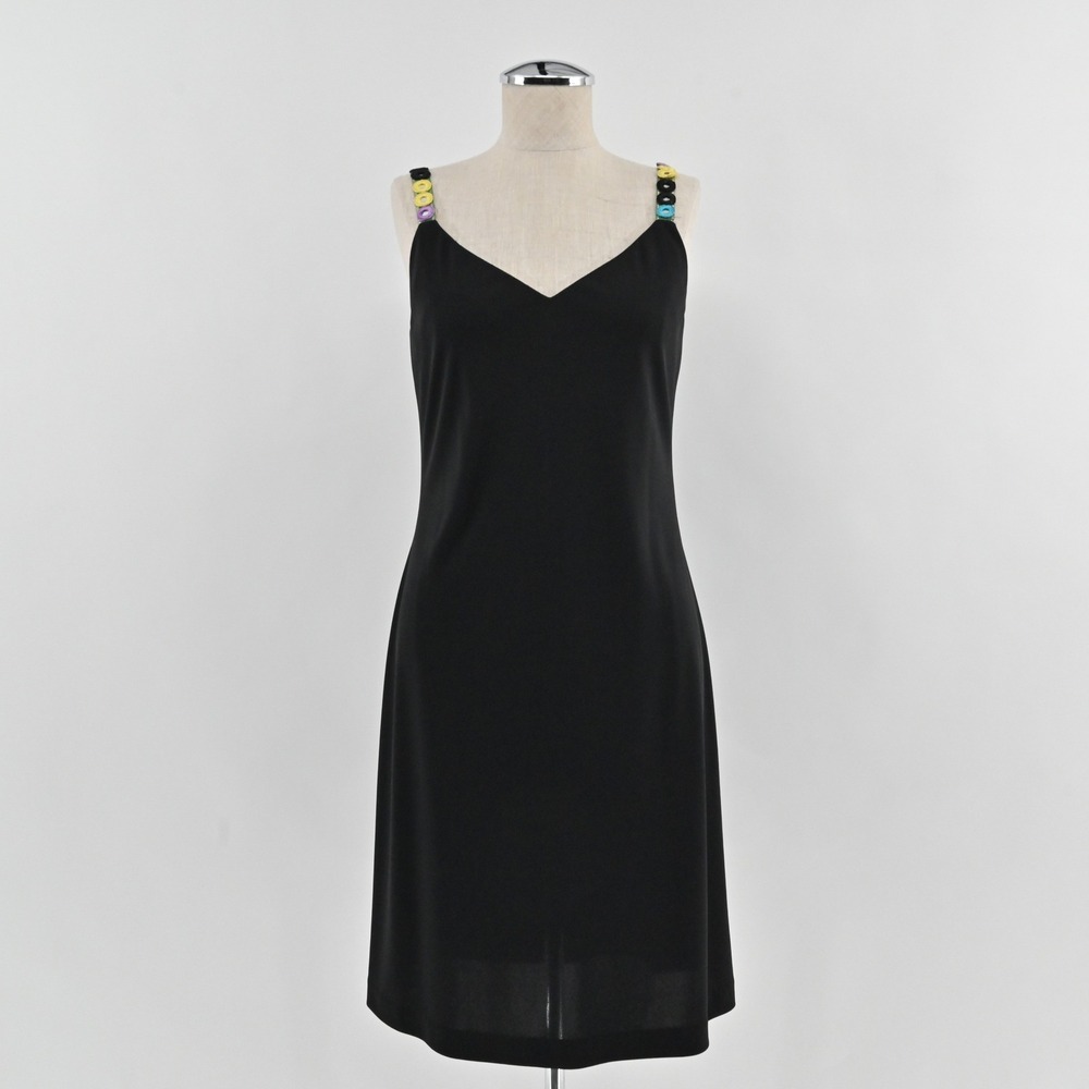 Vintage Y2k Embellished Strap Slip Dress Womens Size 4 Black Cocktail Deadstock